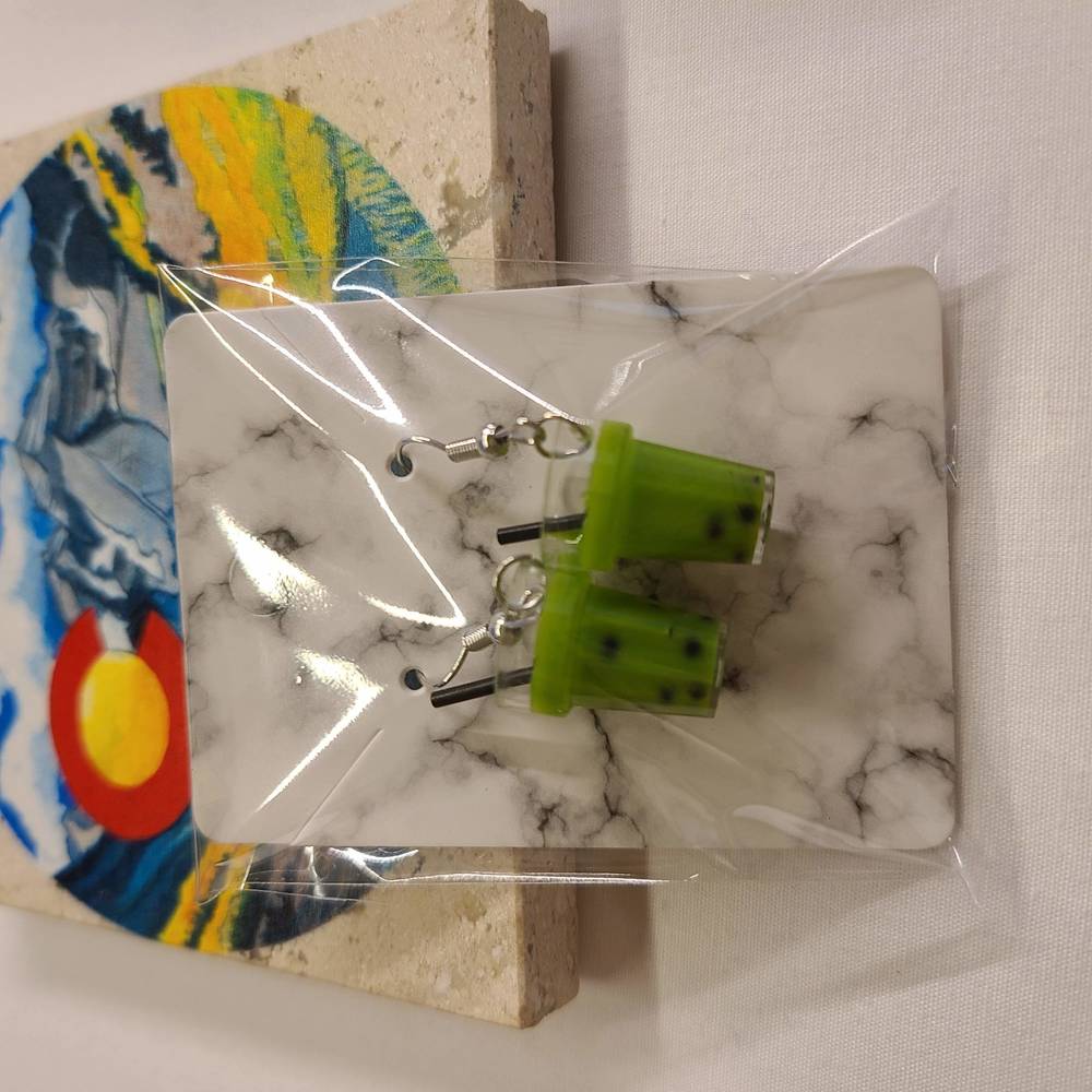 GREEN BOBA EARRINGS - Picture 2 of 2